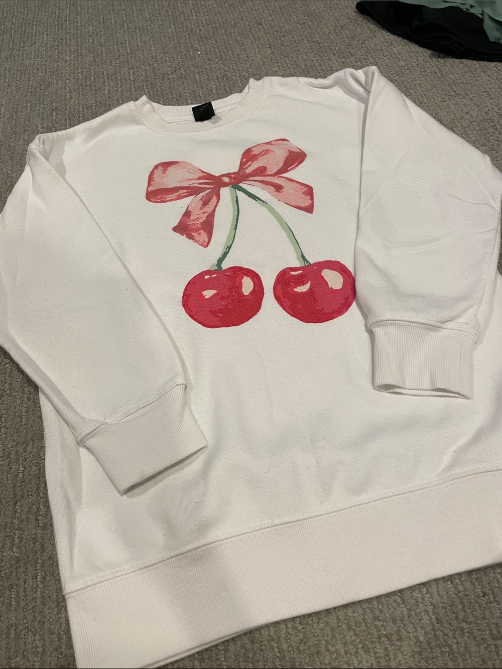 art class White Sweatshirt with Pink Cherry Bow Graphic